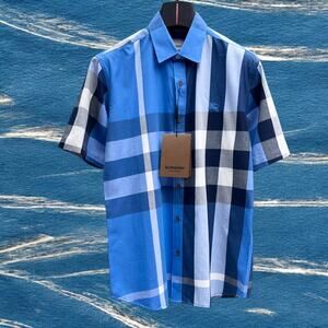 Burberry Blue Men's Short Sleeve Shirt